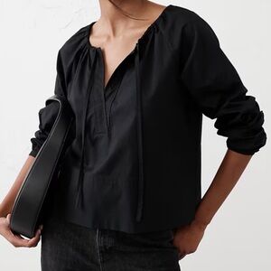 Banana Republic Black Shirred Popover Blouse